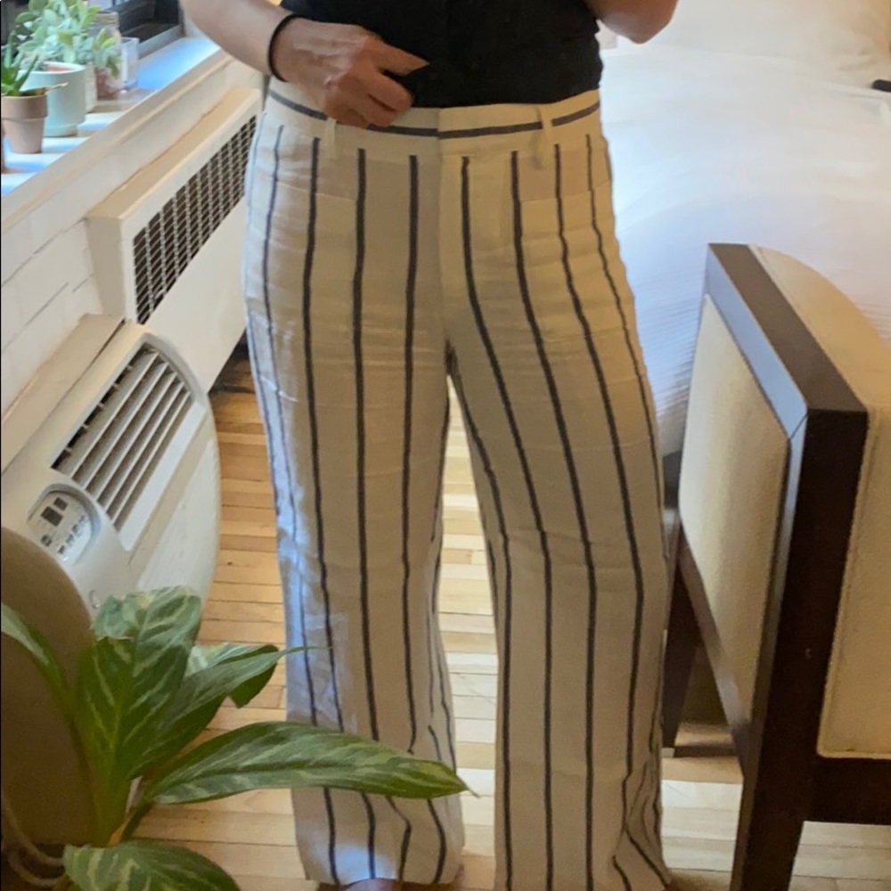 Theory striped linen wide leg, ankle length